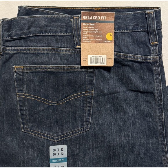 Carharrt Men's Relaxed Fit Straight Leg Holter Jeans Blue Button Fly Size 50x32 - Picture 9 of 9